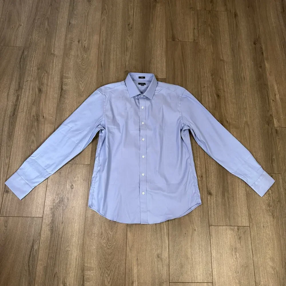 J.Crew Slim Bowery Performance Stretch Dress Shirt Mens L Blue Twill Button Up